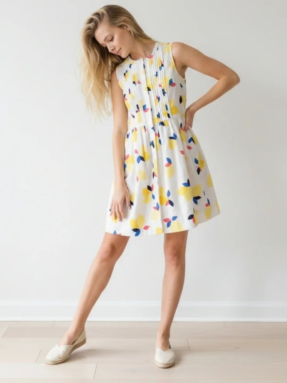 kate spade White Dress with Yellow, Blue & Pink Print